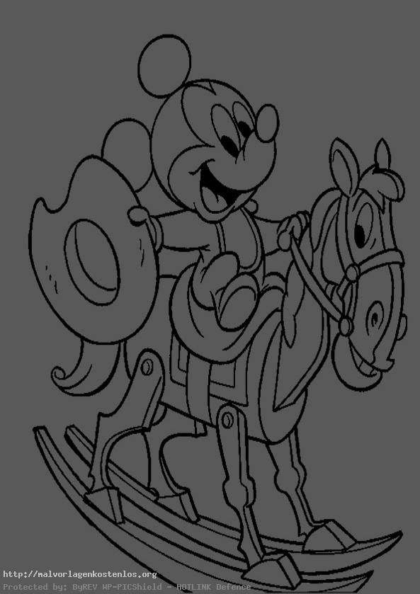 Mickey in ein Spielzeug Pferd